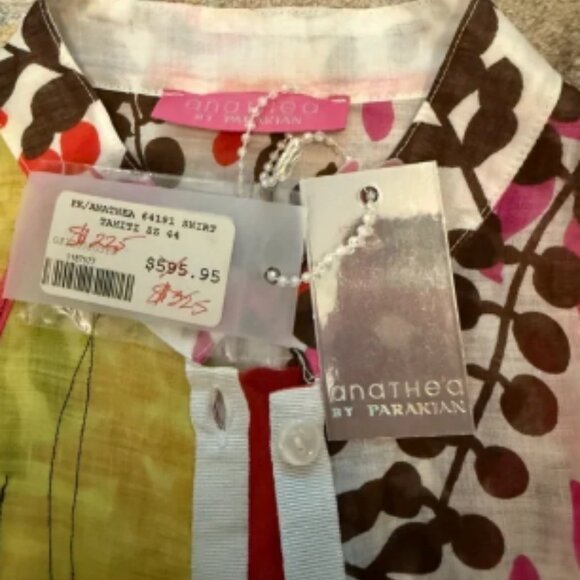 Anathea By PARAKIAN Colorful Button-Up Shirt 100% RAMIE SZ 44 made in Italy - Picture 8 of 10